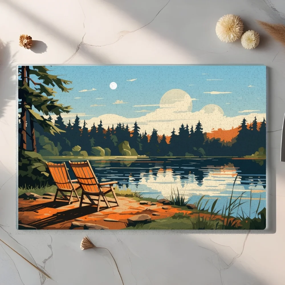 Scenic Lake View Glass Cutting Board Size 11 X 8